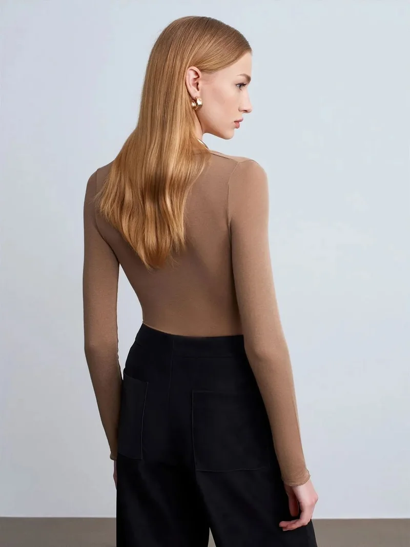Dilvin Dilvin Slim Fit V-Neck Long Sleeve Top