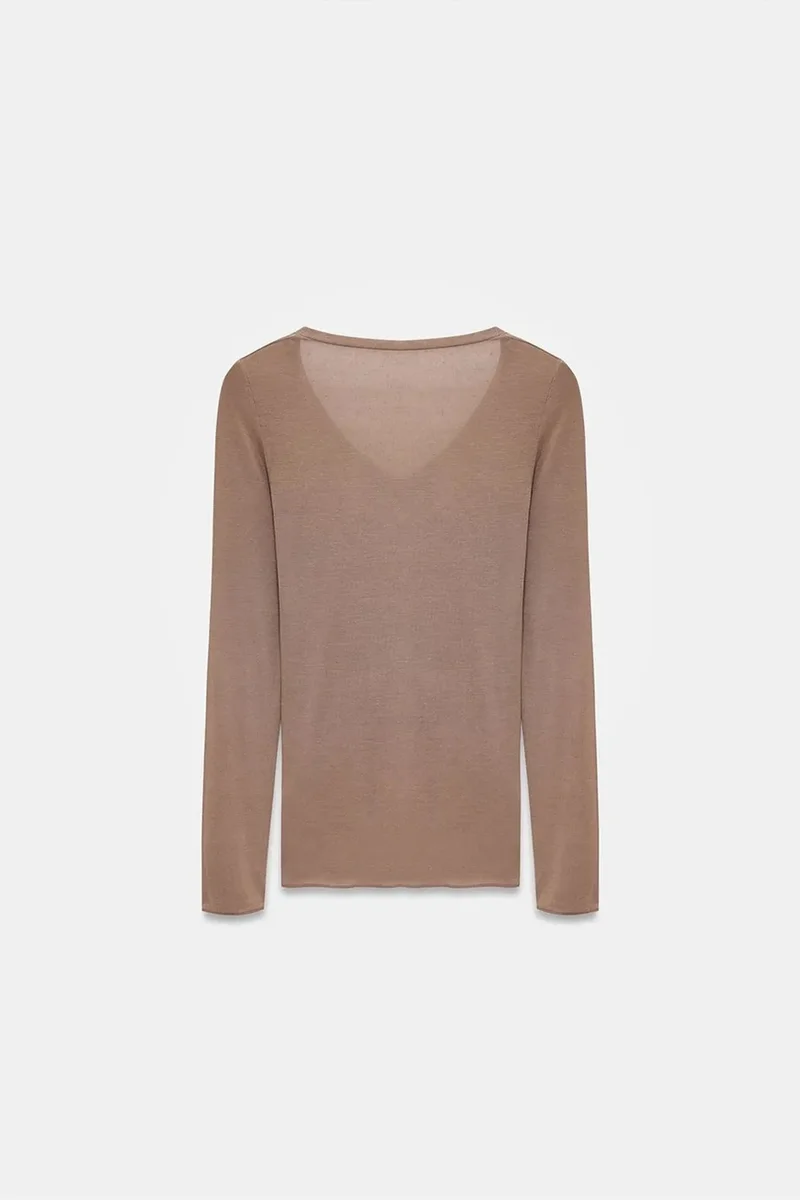 Dilvin Camel Brown DILVIN Slim Fit V-Neck Long Sleeve Top for Women | Best Price UAE