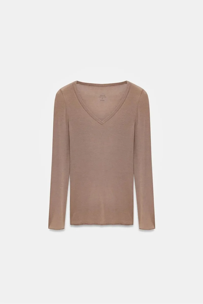 Dilvin Camel Brown DILVIN Slim Fit V-Neck Long Sleeve Top for Women | Best Price UAE