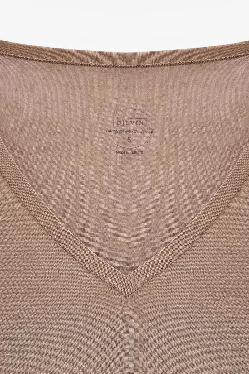Dilvin Camel Brown DILVIN Slim Fit V-Neck Long Sleeve Top for Women | Best Price UAE