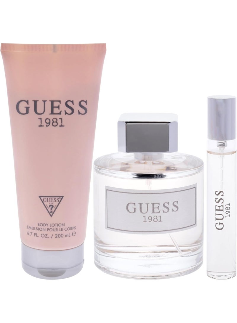 GUESS 1981 Los Angeles for Women Gift Set – EDT 100ml + Travel Spray 15ml + Body Lotion 200ml (2020, Silver/Navy) - Image 1