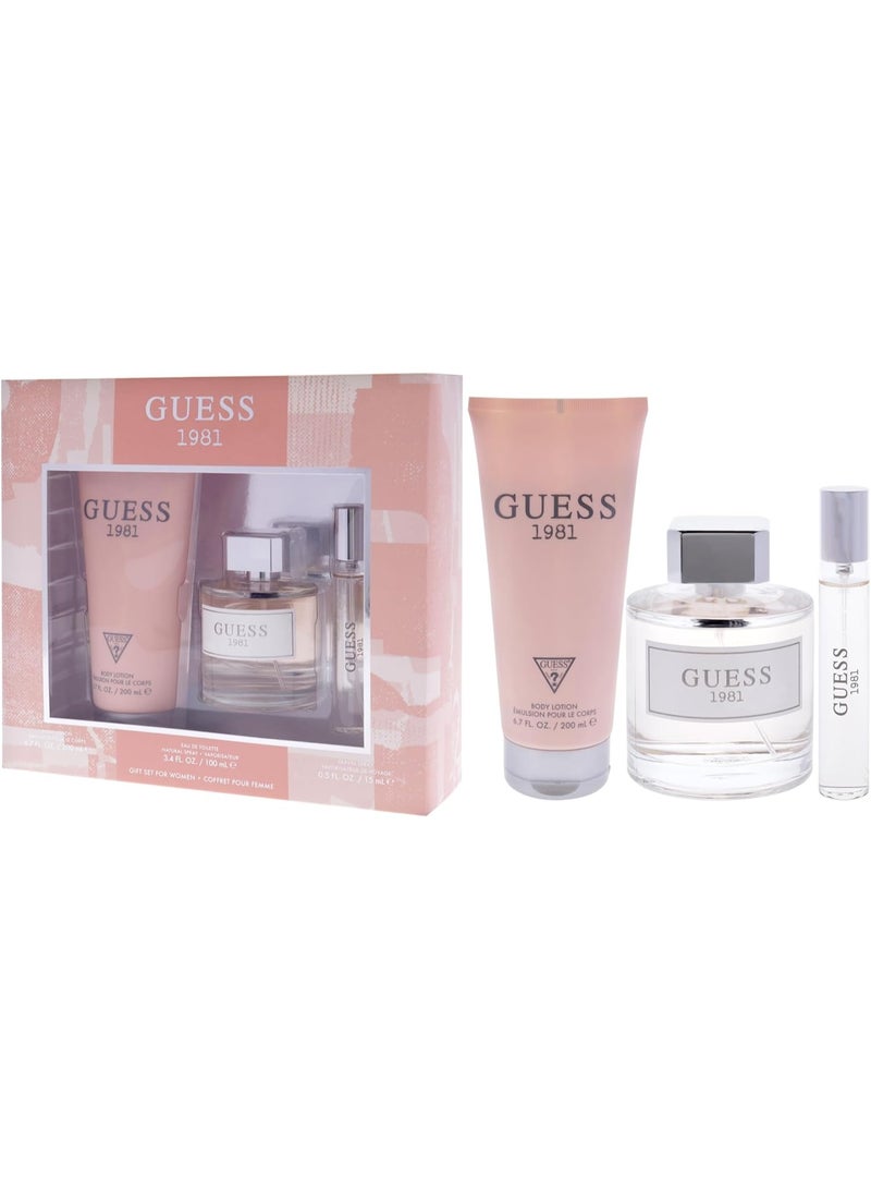 GUESS 1981 Los Angeles for Women Gift Set – EDT 100ml + Travel Spray 15ml + Body Lotion 200ml (2020, Silver/Navy) - Image 2