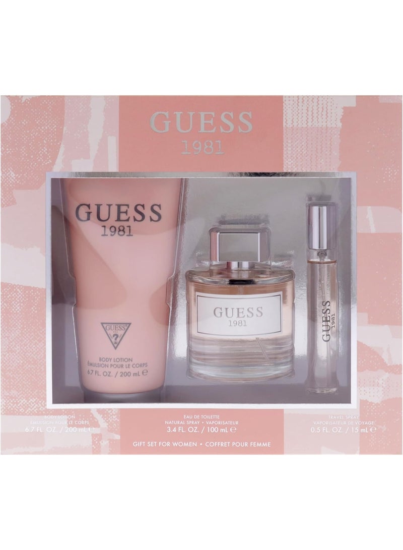 GUESS 1981 Los Angeles for Women Gift Set – EDT 100ml + Travel Spray 15ml + Body Lotion 200ml (2020, Silver/Navy) - Image 3