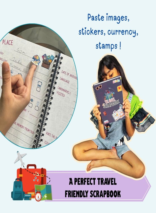 BuzzieWorld Lets Travel Memory Book with Stickers | Scrap Books for Kids | Travel Scrapbook | Memory Book | for Ages 6-8Years, 9-11 Years, 12-14 Year Old Boys and Girls (Single Pack) - Image 3