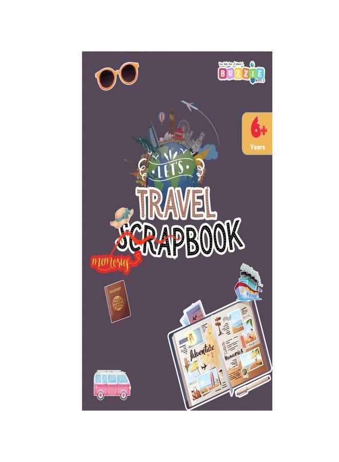 BuzzieWorld Lets Travel Memory Book with Stickers | Scrap Books for Kids | Travel Scrapbook | Memory Book | for Ages 6-8Years, 9-11 Years, 12-14 Year Old Boys and Girls (Single Pack) - Image 1