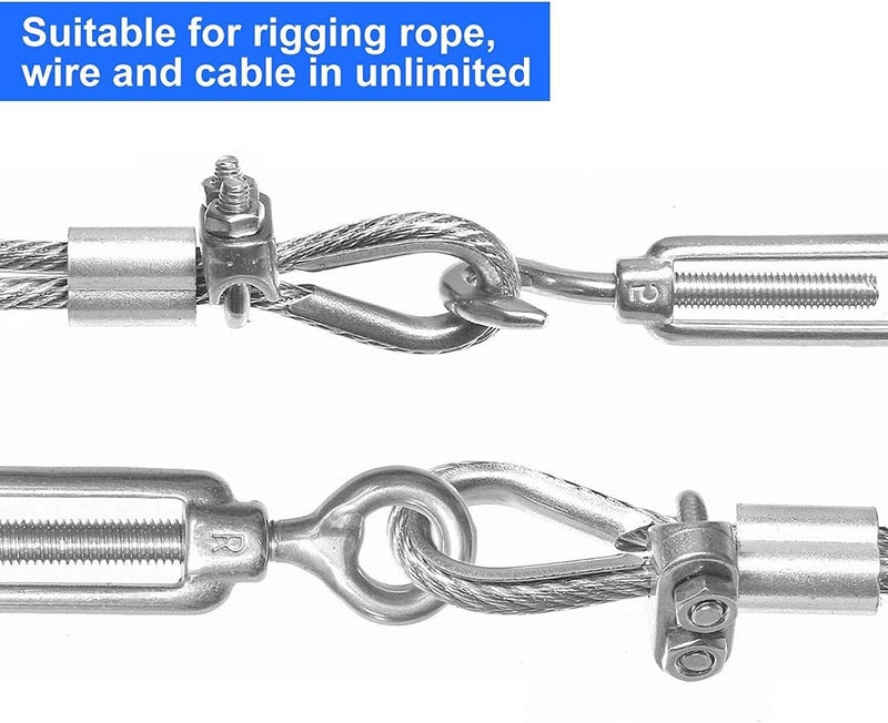 KASTWAVE Wire Rope Accessory Set, 24pcs 304 Stainless Steel Cable Clamp Silver M2 Wire Rope Cable Clip Clamp, M2 Steel Thimble, 2mm Aluminum Crimping Loop, for 1/8 inch Wire Rope Cable - Image 4