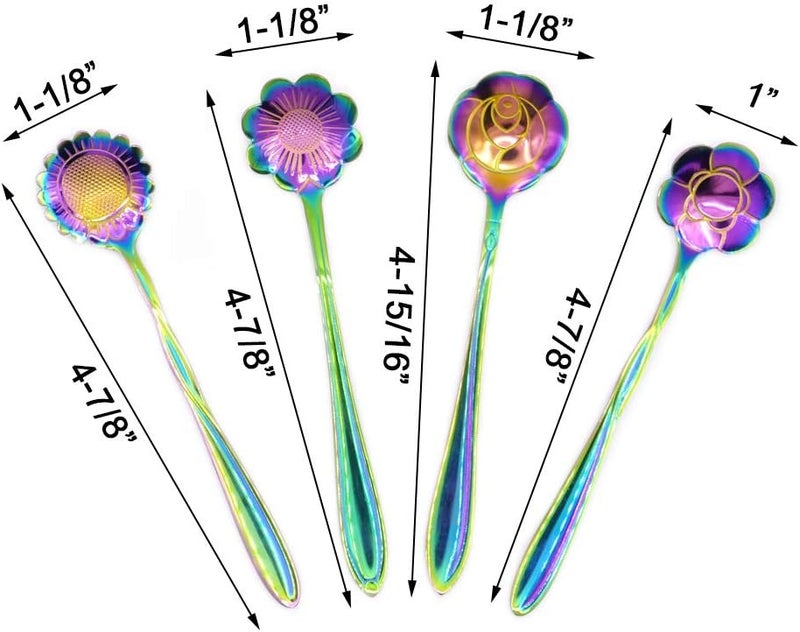 DGQ Flower Spoon Set - 8pcs Teaspoon Coffee Spoon Rainbow Color for Coffee Tea Mixing Ice Cream Dessert - 8 Diffient Pattern Colorful Mini Cutlery Set - Image 4