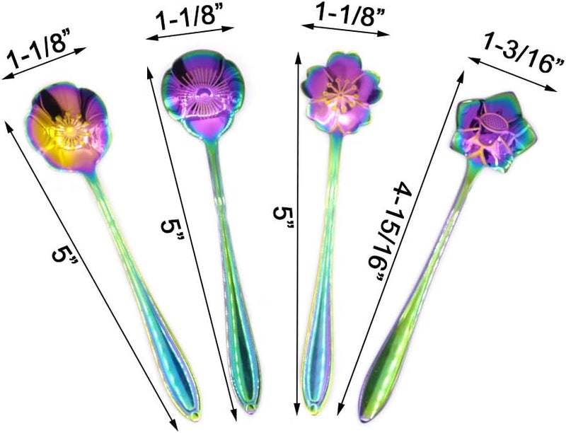 DGQ Flower Spoon Set - 8pcs Teaspoon Coffee Spoon Rainbow Color for Coffee Tea Mixing Ice Cream Dessert - 8 Diffient Pattern Colorful Mini Cutlery Set - Image 3