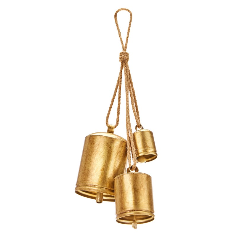 Christmas Bells for Decoration Rustic Christmas Decor Vintage Style Brass Shabby Chic Hanging Decorations Set of 3 Brass
