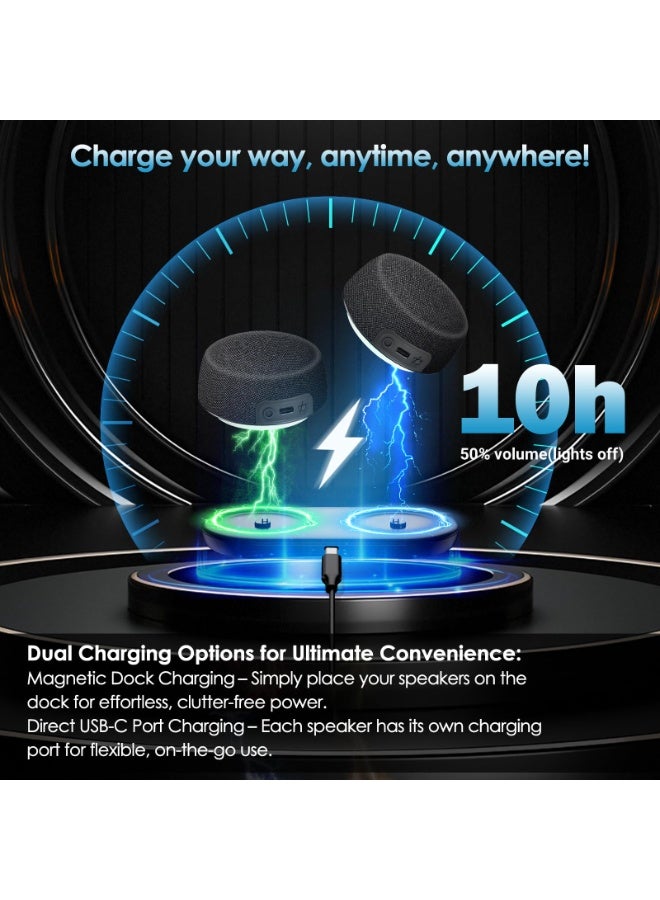 مجموعة مكبر صوت بلوتوث مزدوج مع قاعدة مغناطيسية وحامل هاتف - صوت ستيريو TWS، وقت تشغيل 10 ساعات، أضواء مزامنة موسيقى RGB - مكبر صوت لاسلكي بلوتوث 5.4 للسينما المنزلية، في الهواء الطلق، مشاهدة التلفزيون، غرف متعددة - Image 4