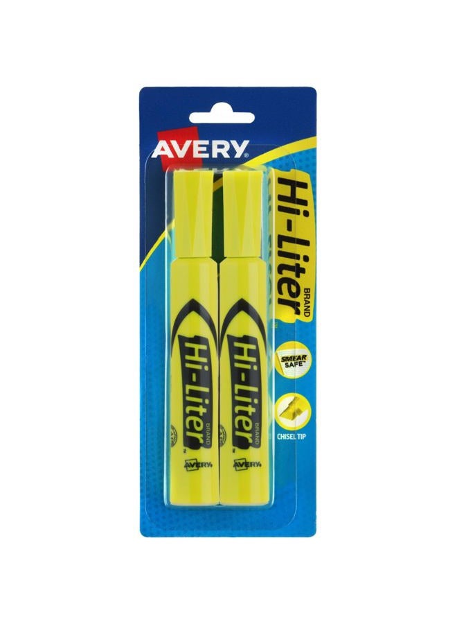 AVERY هاي لايتير قلم تمييز بأسلوب المكتب، حبر آمن ضد التلطيخ، طرف مائل، 2 قلم تمييز أصفر (24081) (قد يختلف التغليف) - Image 1
