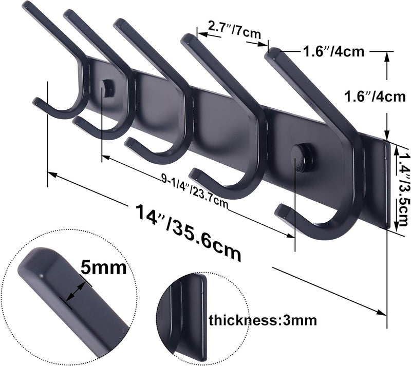 WEBI Coat Rack Wall Mounted,5 Coat Hooks for Hanging Coats,Heavy Duty Metal Double Hook Rack Hook Rail Wall Coat Rack with Hooks Coat Hanger Wall Mount for Clothes Entryway Jacket,Black - Image 2