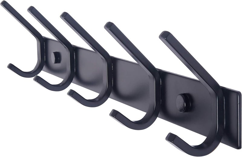 WEBI Coat Rack Wall Mounted,5 Coat Hooks for Hanging Coats,Heavy Duty Metal Double Hook Rack Hook Rail Wall Coat Rack with Hooks Coat Hanger Wall Mount for Clothes Entryway Jacket,Black - Image 1