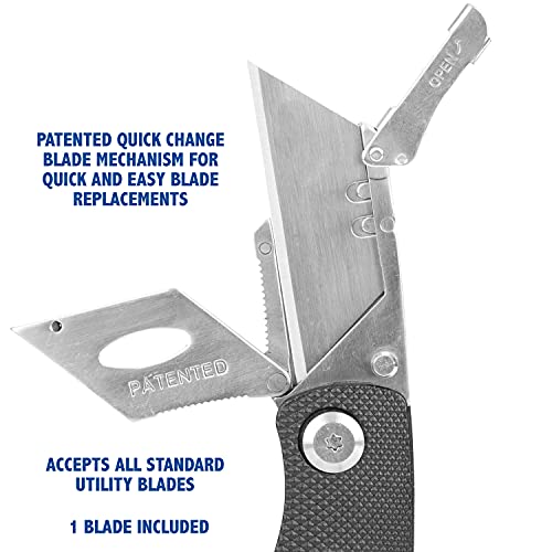 Sheffield 12613 Black Folding Utility Knife, Quick Change Utility Knife Blades, Compact Aluminum Handle, Box Cutter, Razor Blades Included - Image 4