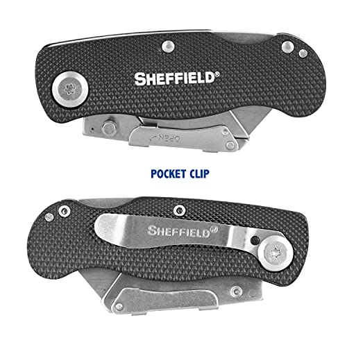 Sheffield 12613 Black Folding Utility Knife, Quick Change Utility Knife Blades, Compact Aluminum Handle, Box Cutter, Razor Blades Included - Image 3