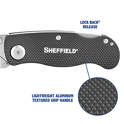 Sheffield 12613 Black Folding Utility Knife, Quick Change Utility Knife Blades, Compact Aluminum Handle, Box Cutter, Razor Blades Included - Image 5