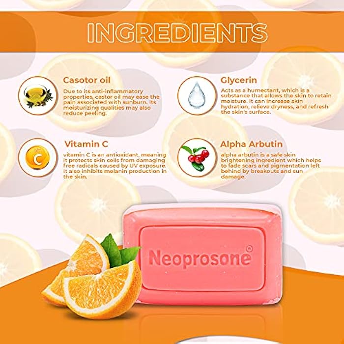 Neoprosone Skin Brightening Soap, 2.82 oz / 80 g, Hyperpigmentation Soap, Cleansing Bar, Fade Dark Spots on Knees, Elbows, Face, Private Areas, with Vitamin C and Castor Oil - Image 2
