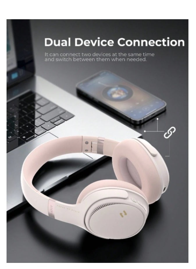 havit - Bluetooth Headphones Over Ear, Active Noise Cancelling Wireless 5.3V Headphones, 50H Playtime, HiFi Stereo Headphones Wireless, Soft Ear Pad, Built-In Mic, Foldable Headphones for Phone/PC- Pink - Image 1