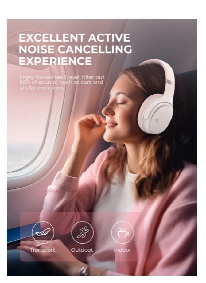 havit - Bluetooth Headphones Over Ear, Active Noise Cancelling Wireless 5.3V Headphones, 50H Playtime, HiFi Stereo Headphones Wireless, Soft Ear Pad, Built-In Mic, Foldable Headphones for Phone/PC- Pink - Image 1