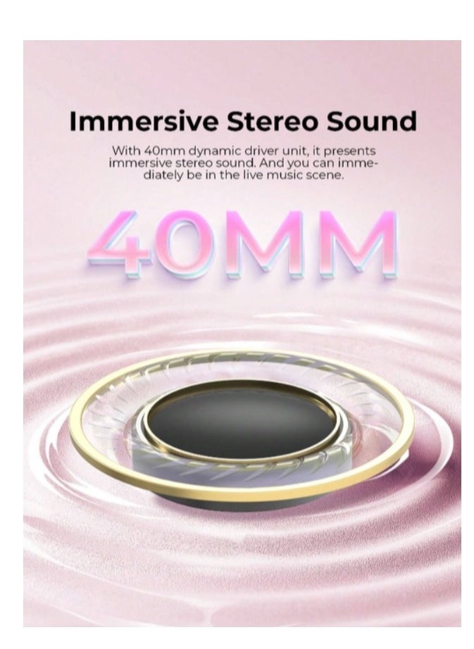 havit - Bluetooth Headphones Over Ear, Active Noise Cancelling Wireless 5.3V Headphones, 50H Playtime, HiFi Stereo Headphones Wireless, Soft Ear Pad, Built-In Mic, Foldable Headphones for Phone/PC- Pink - Image 1