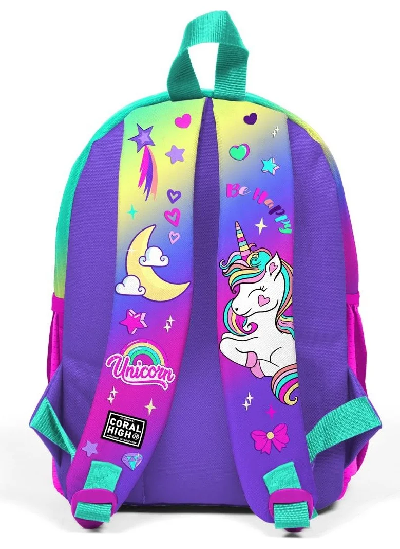 CORAL HIGH Mini Nest Backpack Lavender Water Green Unicorn Patterned Two Compartments 23529