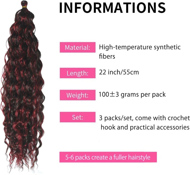 DSOAR Deep Wave Braiding Hair Ombre Deep Twist Wavy Synthetic Hair Highlight Curly Extensions for Braids Ocean Wave Hair Bundles 22 Inch 3 Packs, 4/BUG# - Image 2