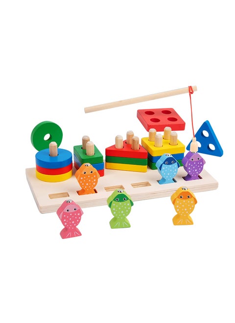 Wooden Sorting and Stacking Toy Puzzle, Montessori Toys for 1 2 3 Years Old Boys Girls, Baby Shape Sorter and Color Stacker, Magnetic Fishing Toy, Learning Educational Toys