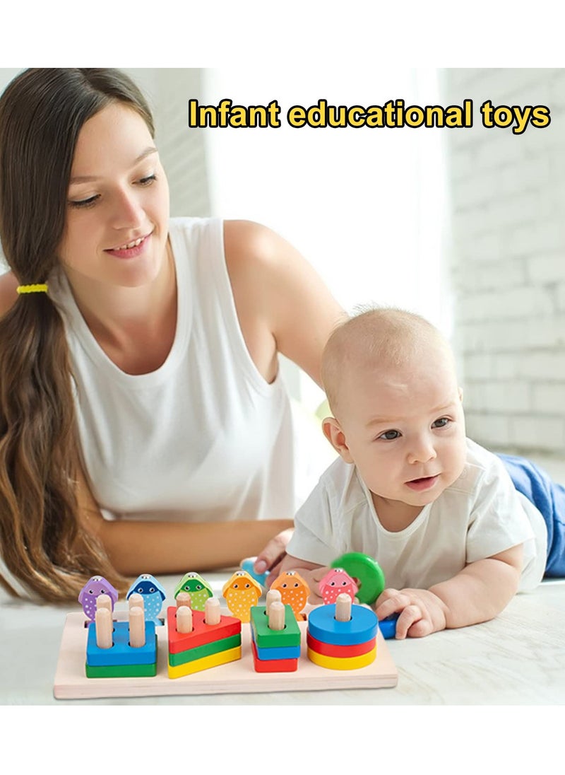 Excefore - Wooden Sorting and Stacking Toy Puzzle, Montessori Toys for 1 2 3 Years Old Boys Girls, Baby Shape Sorter and Color Stacker, Magnetic Fishing Toy, Learning Educational Toys - Image 1