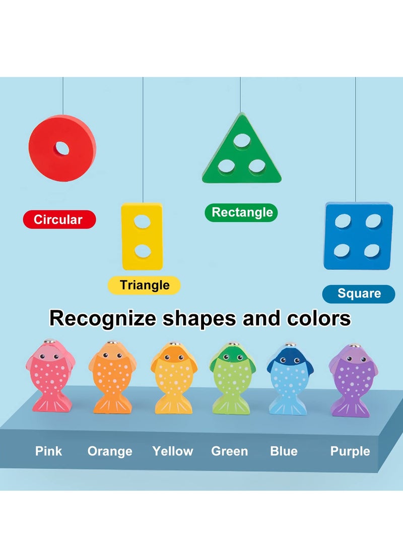 Excefore - Wooden Sorting and Stacking Toy Puzzle, Montessori Toys for 1 2 3 Years Old Boys Girls, Baby Shape Sorter and Color Stacker, Magnetic Fishing Toy, Learning Educational Toys - Image 1