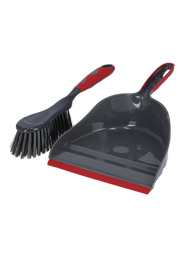 DELCASA 2-Piece Plastic Dustpan And Brush Set Grey/Red - Image 4