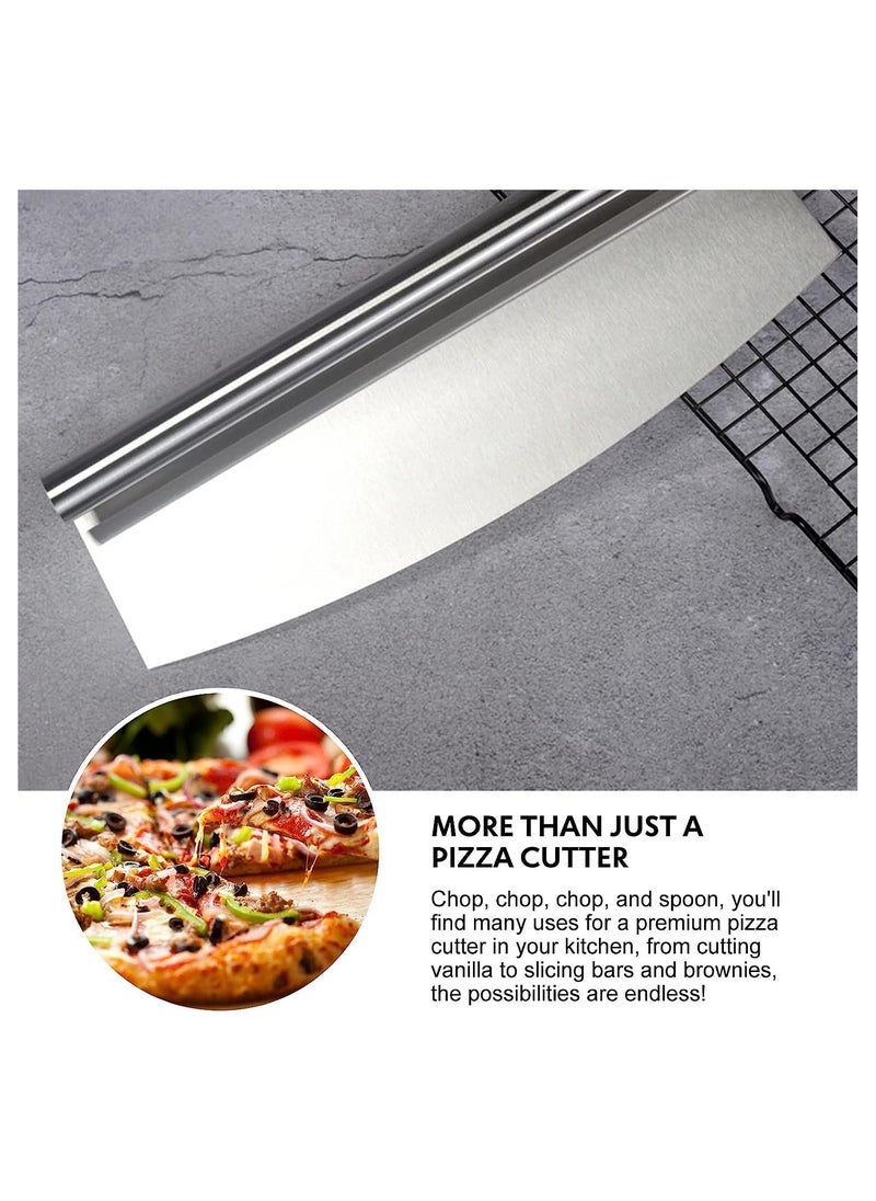 Rocker Style Stainless Steel Pizza Cutter, Pastry Bench Scraper, Sharp and Versatile Cutter Chop and Slice Cakes and Pizzas