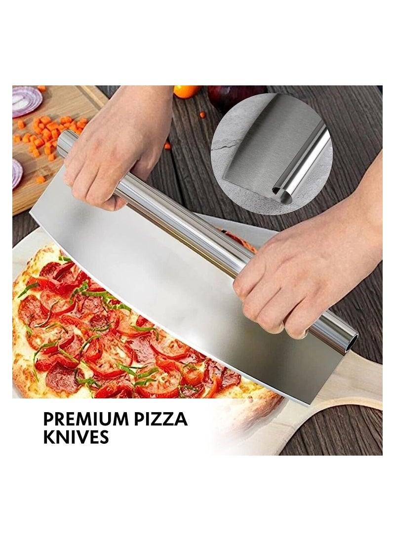 Rocker Style Stainless Steel Pizza Cutter, Pastry Bench Scraper, Sharp and Versatile Cutter Chop and Slice Cakes and Pizzas