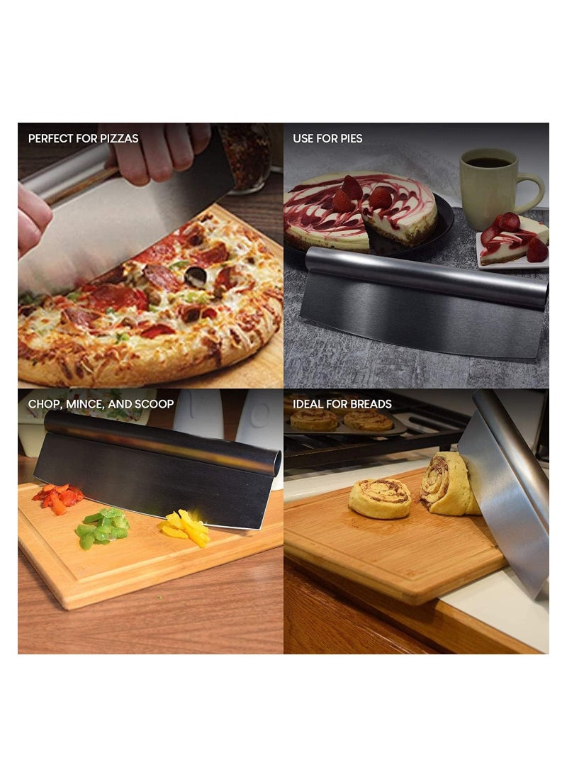 Rocker Style Stainless Steel Pizza Cutter, Pastry Bench Scraper, Sharp and Versatile Cutter Chop and Slice Cakes and Pizzas