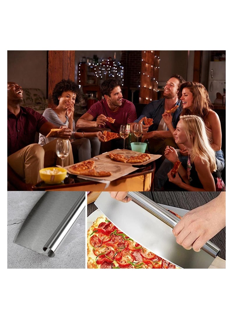 Rocker Style Stainless Steel Pizza Cutter, Pastry Bench Scraper, Sharp and Versatile Cutter Chop and Slice Cakes and Pizzas