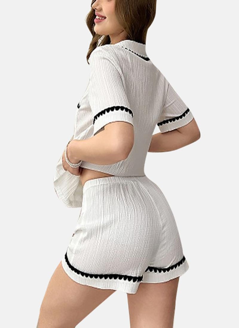 يونيكي White Solid Pyjamas & Shirt - Image 2