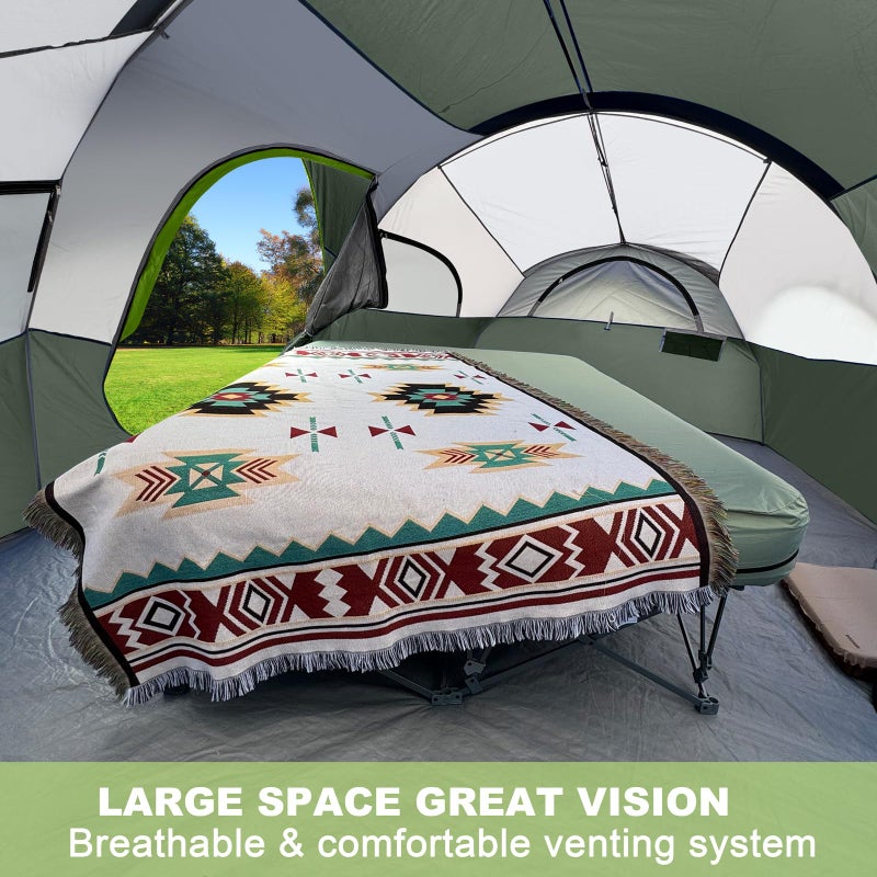 CAMPROS CP Tent 8 Person Camping Tents, Weather Resistant Family Tent, 5 Large Mesh Windows, Double Layer, Divided Curtain for Separated Room, Portable with Carry Bag - Light Green - Image 4