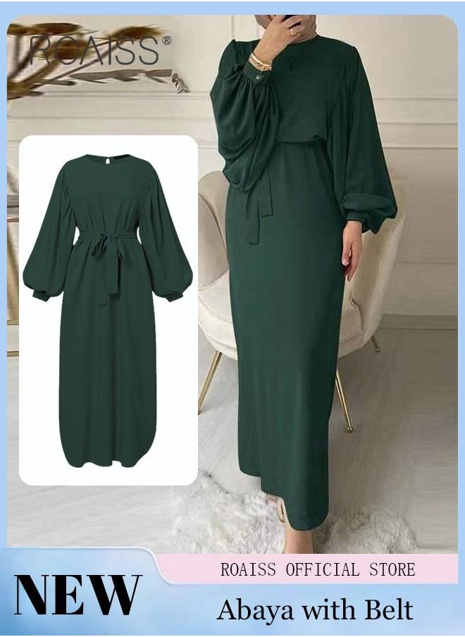 Abaya with Belt for Women Ladies Long Sleeve Dress Classic Style Lantern Sleeve Tunic Round Neck Casual Elegant Dress for Daily Outfit - pzsku/ZF3E16E55D7FC41DA26E4Z/45/_/1690256456/fdb0e3fa-2fd2-4ee5-89c8-f8e7b4d55089