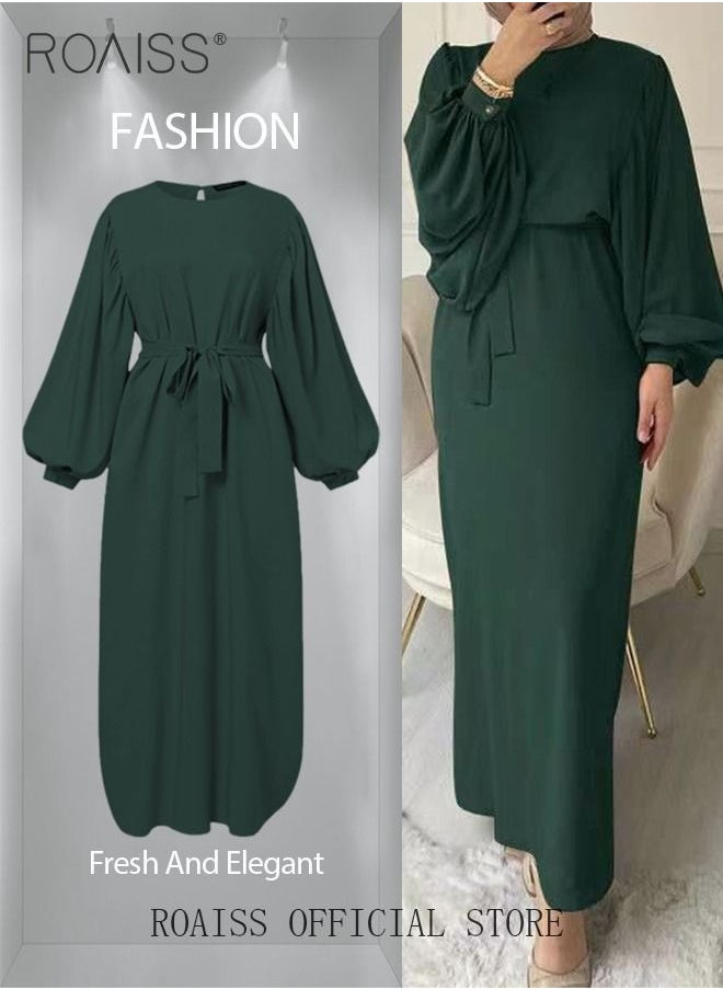 Abaya with Belt for Women Ladies Long Sleeve Dress Classic Style Lantern Sleeve Tunic Round Neck Casual Elegant Dress for Daily Outfit - pzsku/ZF3E16E55D7FC41DA26E4Z/45/_/1690256457/b872d675-1315-474d-88c3-ec308fd5e1d5