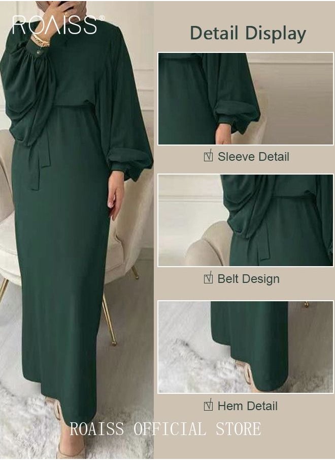 Abaya with Belt for Women Ladies Long Sleeve Dress Classic Style Lantern Sleeve Tunic Round Neck Casual Elegant Dress for Daily Outfit - pzsku/ZF3E16E55D7FC41DA26E4Z/45/_/1690256457/e588c794-37b3-4ffa-a941-d3f80f19667f