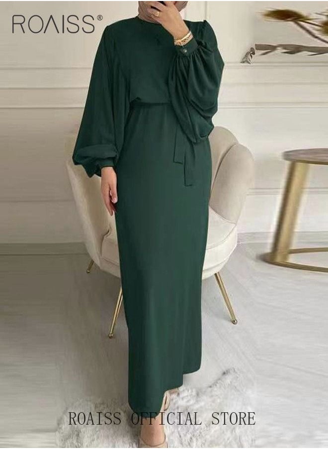 Abaya with Belt for Women Ladies Long Sleeve Dress Classic Style Lantern Sleeve Tunic Round Neck Casual Elegant Dress for Daily Outfit - pzsku/ZF3E16E55D7FC41DA26E4Z/45/_/1690256459/de0a3eee-df1b-4a59-a673-d09e0a6d2655