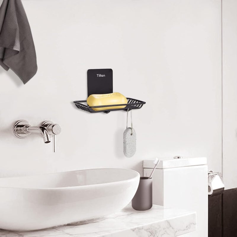 Tiilan Self Adhesive Bar Soap Dish for Shower, Bathroom Soap Holder Wall Mount – Stainless Steel, Black - Image 2