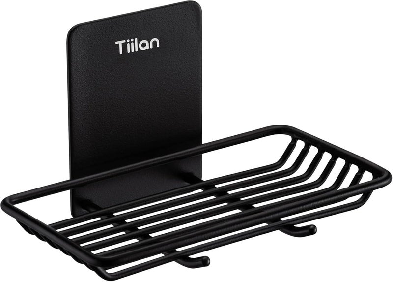 Tiilan Self Adhesive Bar Soap Dish for Shower, Bathroom Soap Holder Wall Mount – Stainless Steel, Black - Image 1