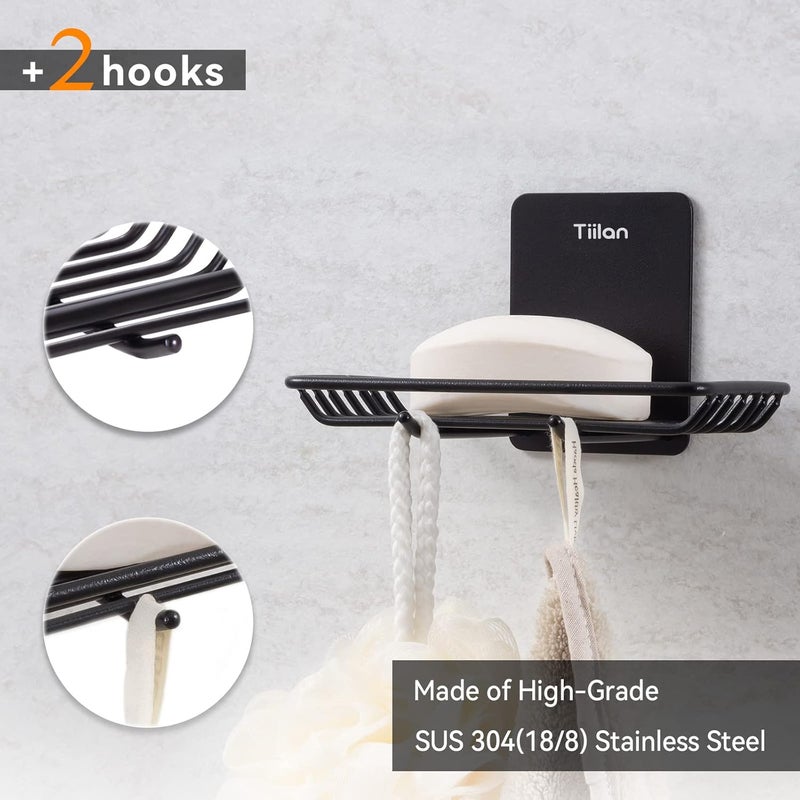 Tiilan Self Adhesive Bar Soap Dish for Shower, Bathroom Soap Holder Wall Mount – Stainless Steel, Black - Image 3