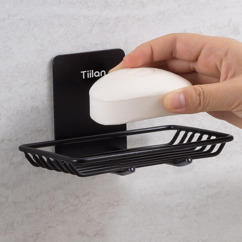 Tiilan Self Adhesive Bar Soap Dish for Shower, Bathroom Soap Holder Wall Mount – Stainless Steel, Black - Image 5