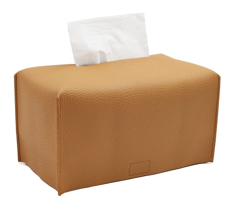 Livelab Tissue Box Cover Modern Decorative PU Leather Rectangular Tissue Box Case Organizer Holder for Vanity Countertop Night Stands Livingroom Office Desk  Car 95X5X5  Camel