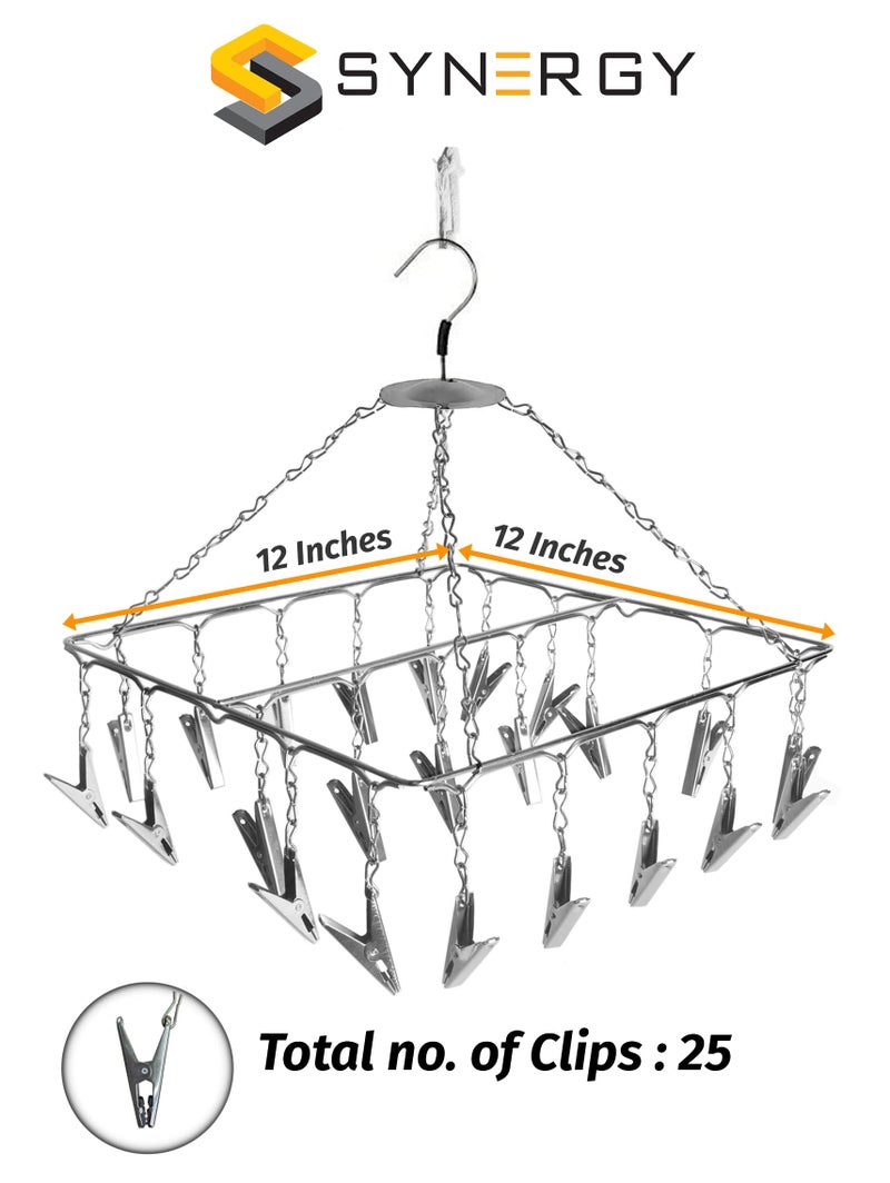Synergy 25 Clips Stainless Steel Square Cloth Dryer | Cloth Hanger with Clips | Baby & Infant Clothes Drying Hanger | Undergarments & Socks Drying Rack (SY-CS15) - Image 2