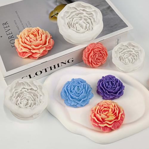 ZQYSING 3 Pcs Peony Candle Mold for Candle Making, Set of Large + Medium +Small 3D Peony Flower Silicone Molds for Epoxy Resin Casting Wax Soap Clay Plaster Home Décor Handmade Gift - Image 3