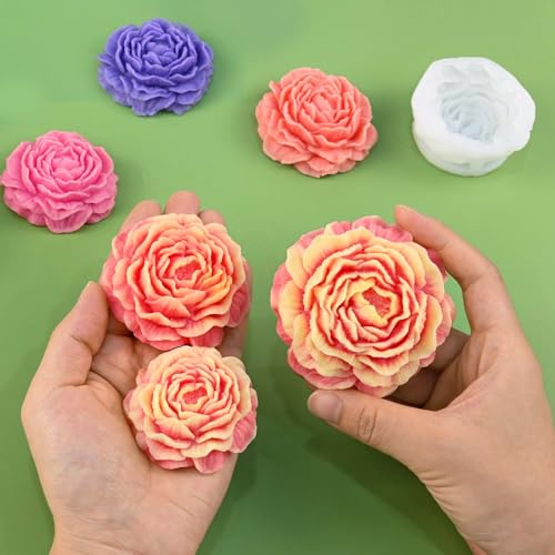 ZQYSING 3 Pcs Peony Candle Mold for Candle Making, Set of Large + Medium +Small 3D Peony Flower Silicone Molds for Epoxy Resin Casting Wax Soap Clay Plaster Home Décor Handmade Gift - Image 4