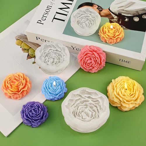 ZQYSING 3 Pcs Peony Candle Mold for Candle Making, Set of Large + Medium +Small 3D Peony Flower Silicone Molds for Epoxy Resin Casting Wax Soap Clay Plaster Home Décor Handmade Gift - Image 2