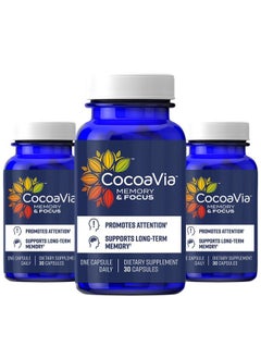 CocoaVia Memory & Focus Brain Supplement, 90 Day, Cocoa Flavanol Blend, Lutein, Added Caffeine for Boost. Improve Cognitive Function, Attention, Vegan & Plant Based, 90 Capsules  - Image 1